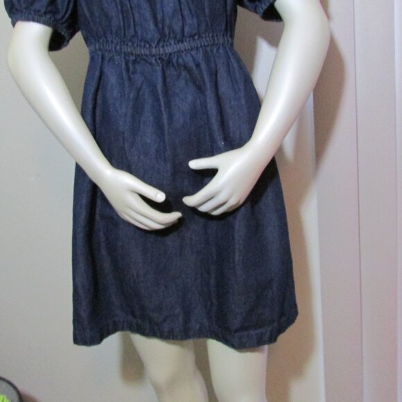 J. Crew Denim Square Neck Popover Mini Dress Puff Sleeves Cotton Linen - Picture 2 of 10